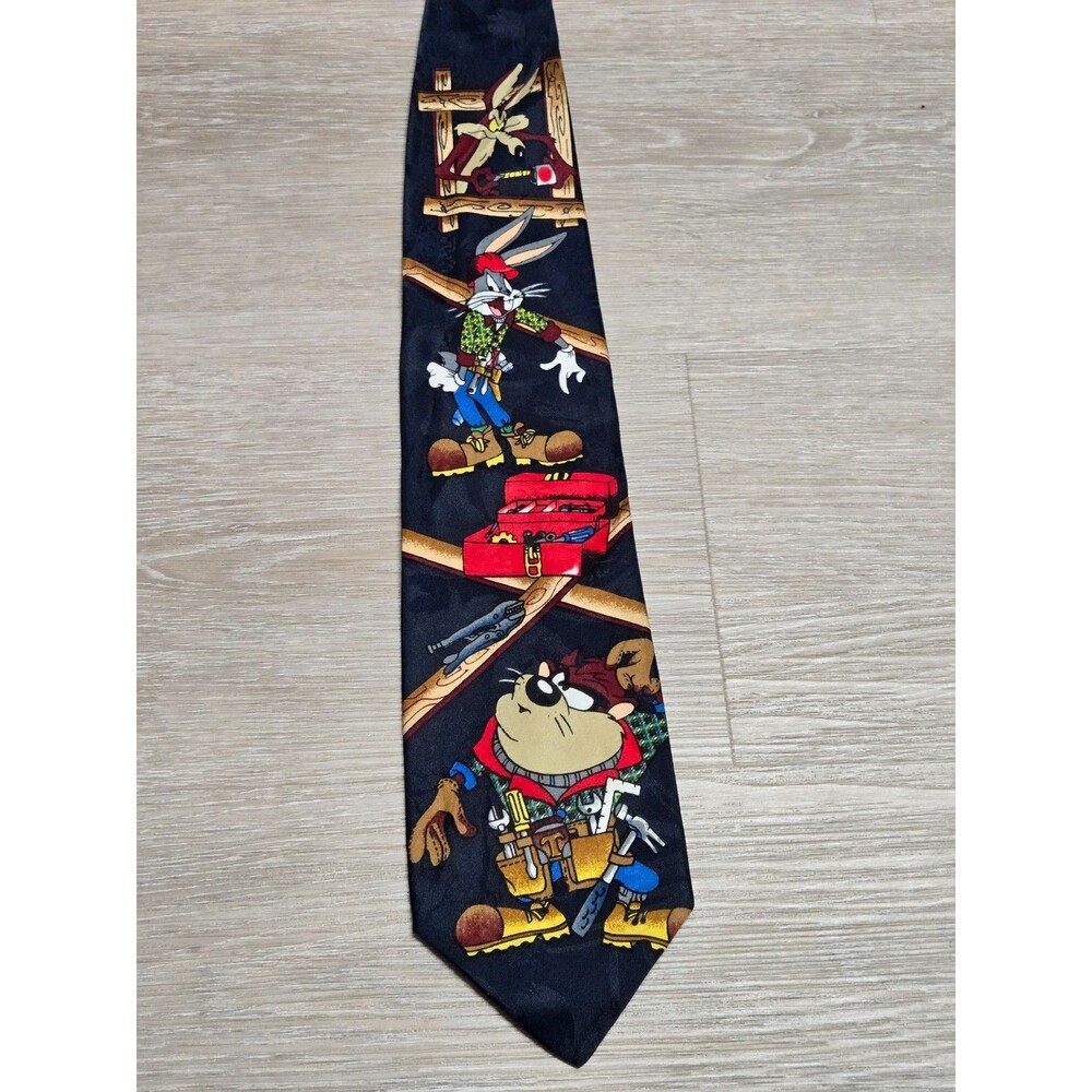 Vintage Looney Tunes Necktie 1996 Bugs Bunny Taz Tool Belt Cartoon Tie